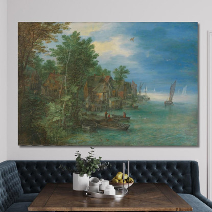 Veduta Di Un Villaggio Lungo Un Fiume Jan Brueghel The Elder jbe50 quadro stampato su tela