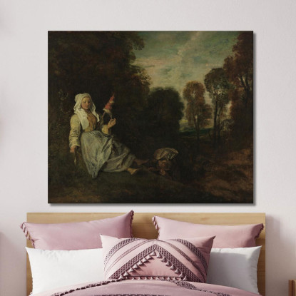 Paesaggio Serale Con Filatrice Jean-Antoine Watteau jaw6 quadro stampato su tela