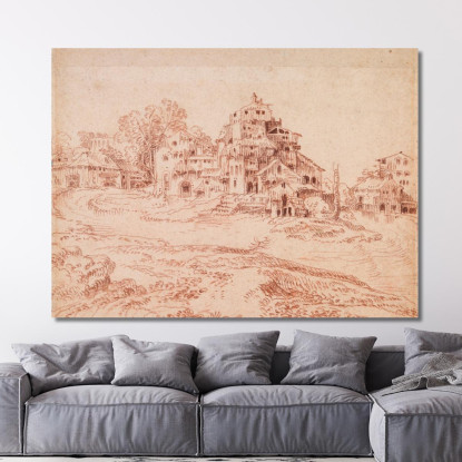 Fattoria Fortificata Nella Curva Di Un Fiume Jean-Antoine Watteau jaw8 quadro stampato su tela