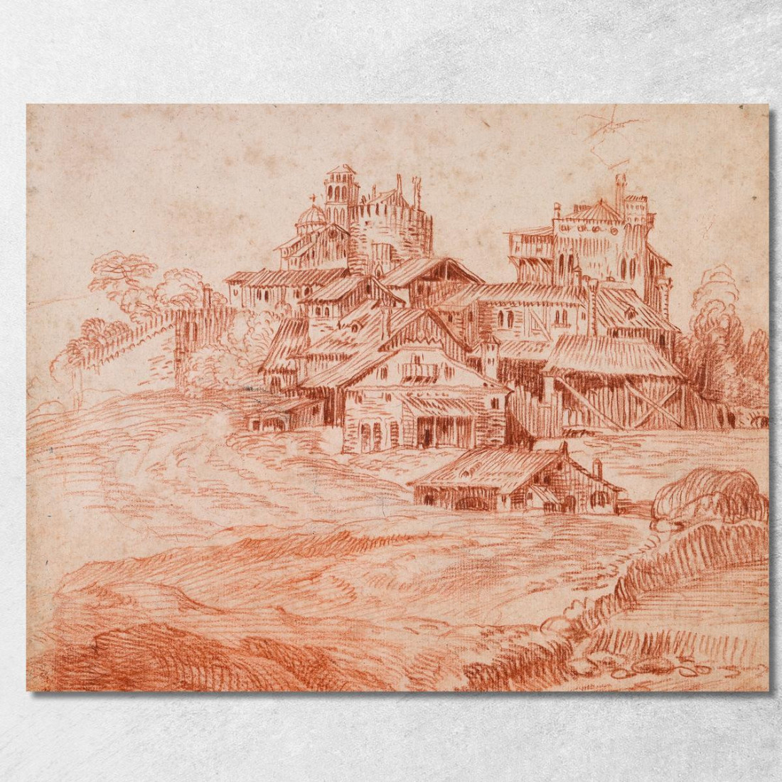 Villaggio Fortificato Con Un Mastio E Una Chiesa Jean-Antoine Watteau jaw9 quadro stampato su tela