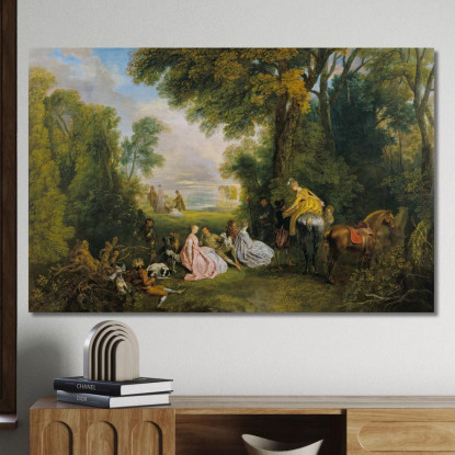 Appuntamento Di Caccia Jean-Antoine Watteau jaw27 quadro stampato su tela