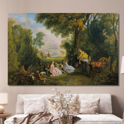 Appuntamento Di Caccia Jean-Antoine Watteau jaw27 quadro stampato su tela