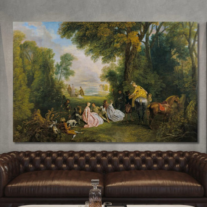Appuntamento Di Caccia Jean-Antoine Watteau jaw27 quadro stampato su tela