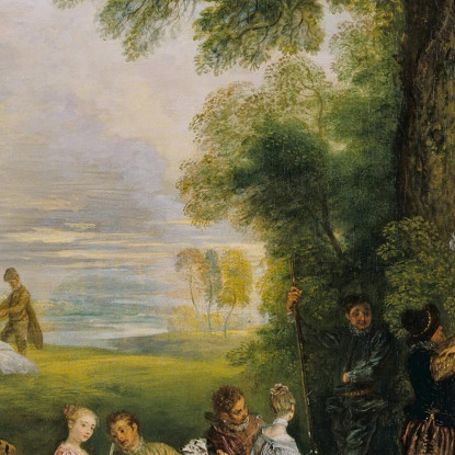 Appuntamento Di Caccia Jean-Antoine Watteau jaw27 quadro stampato su tela