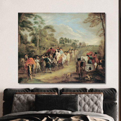 Soldati In Marcia Jean-Antoine Watteau jaw29 quadro stampato su tela