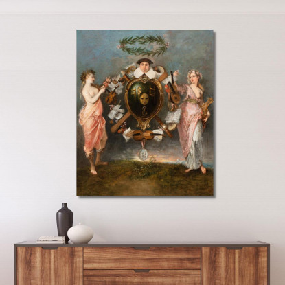 L’Unione Della Musica E Della Commedia Jean-Antoine Watteau jaw41 quadro stampato su tela