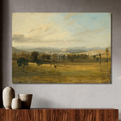 Schizzo Di Leighton Hall Lancashire Con Le Colline Del Lake District Sullo Sfondo John Constable jcn76 quadro stampato su tela