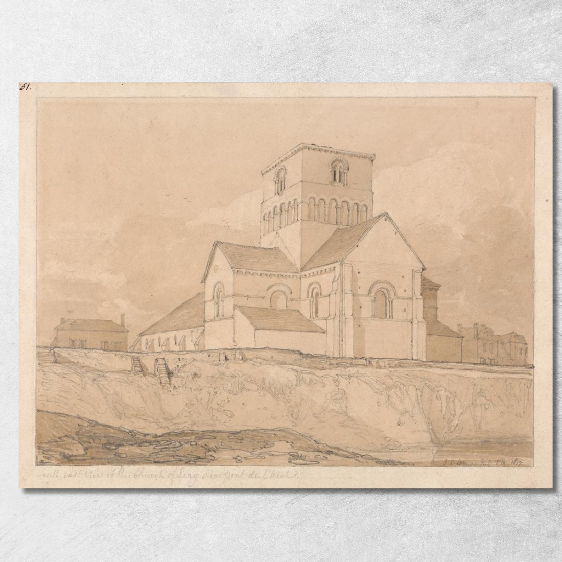 Vista Sud-Est Della Chiesa Di Léry Vicino A Pont-De-L'Arche Normandia John Sell Cotman jsc50 quadro stampato su tela