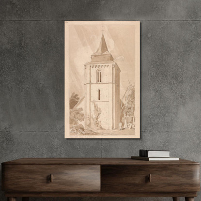 Torre Della Chiesa Del Villaggio Di Saint Maclou Normandia John Sell Cotman jsc58 quadro stampato su tela