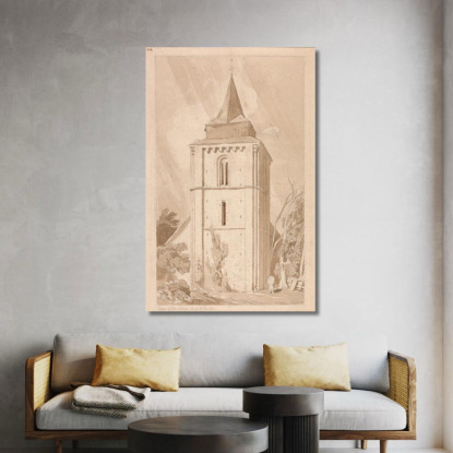 Torre Della Chiesa Del Villaggio Di Saint Maclou Normandia John Sell Cotman jsc58 quadro stampato su tela