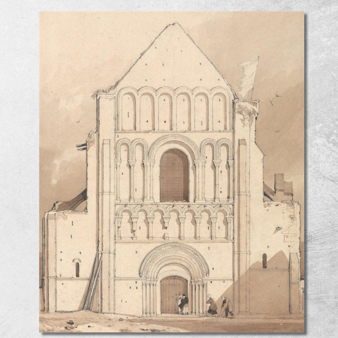 Facciata Ovest Della Chiesa Di Ouistreham Vicino A Caen Normandia John Sell Cotman jsc62 quadro stampato su tela