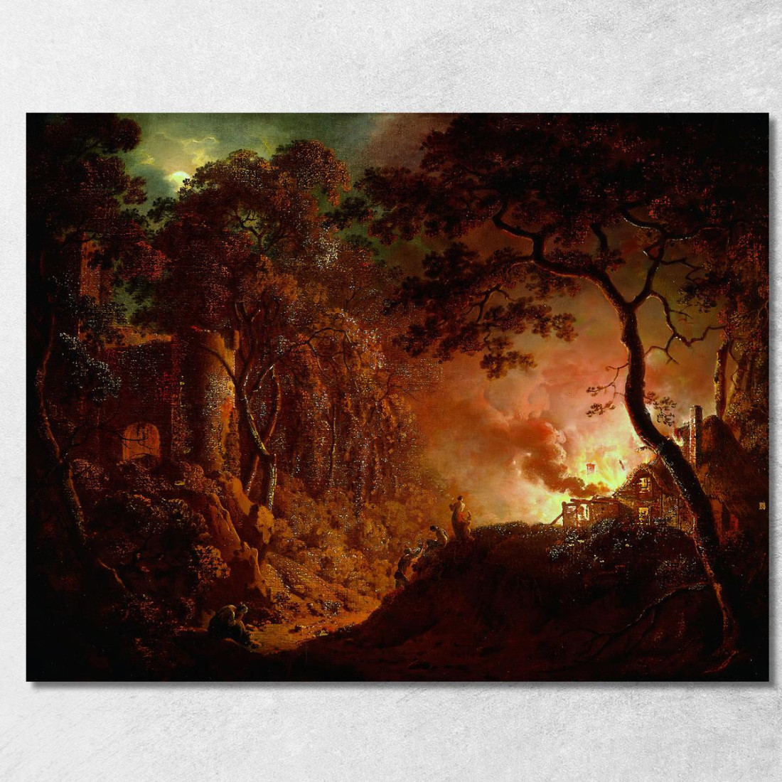 Cottage In Fiamme Joseph Wright of Derby jwd10 quadro stampato su tela