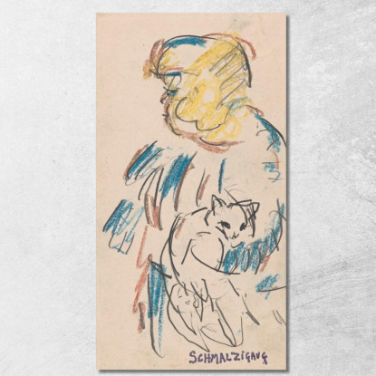 Ragazza Con Gatto Jules Schmalzigaug jsh11 quadro stampato su tela