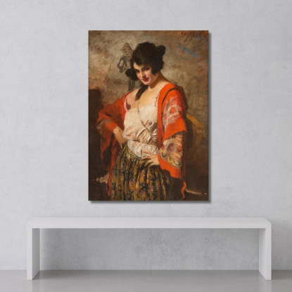 Bellezza Spagnola Con Chitarra Leopold Schmutzler lsc11 quadro stampato su tela