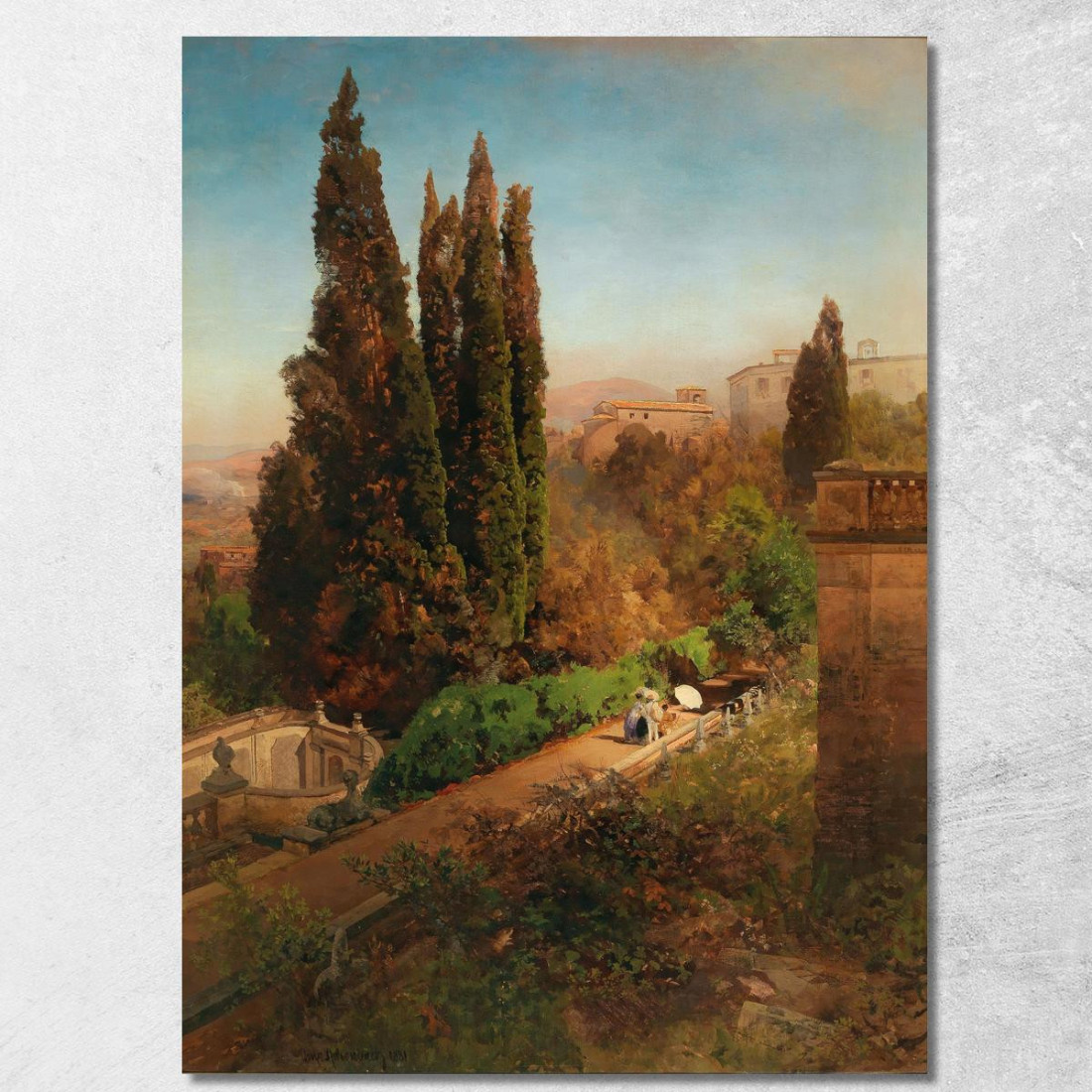 Una Vista Del Giardino Di Villa D'Este A Tivoli Vicino Roma Oswald Achenbach oac3 quadro stampato su tela