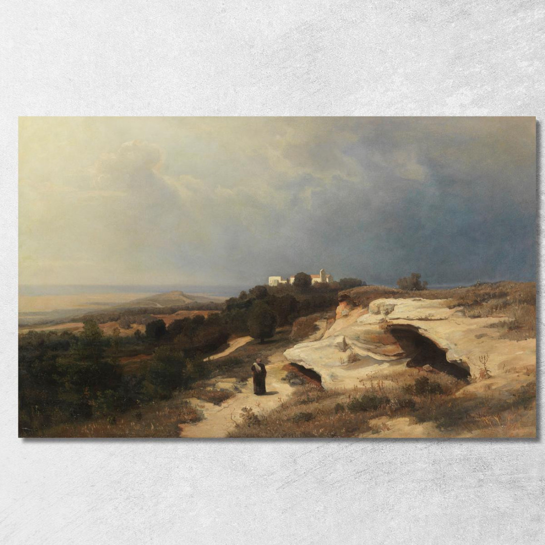 Paesaggio Campestre Con Monaco Errante Oswald Achenbach oac13 quadro stampato su tela
