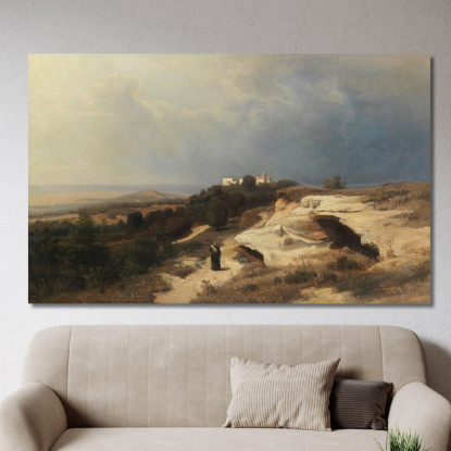 Paesaggio Campestre Con Monaco Errante Oswald Achenbach oac13 quadro stampato su tela
