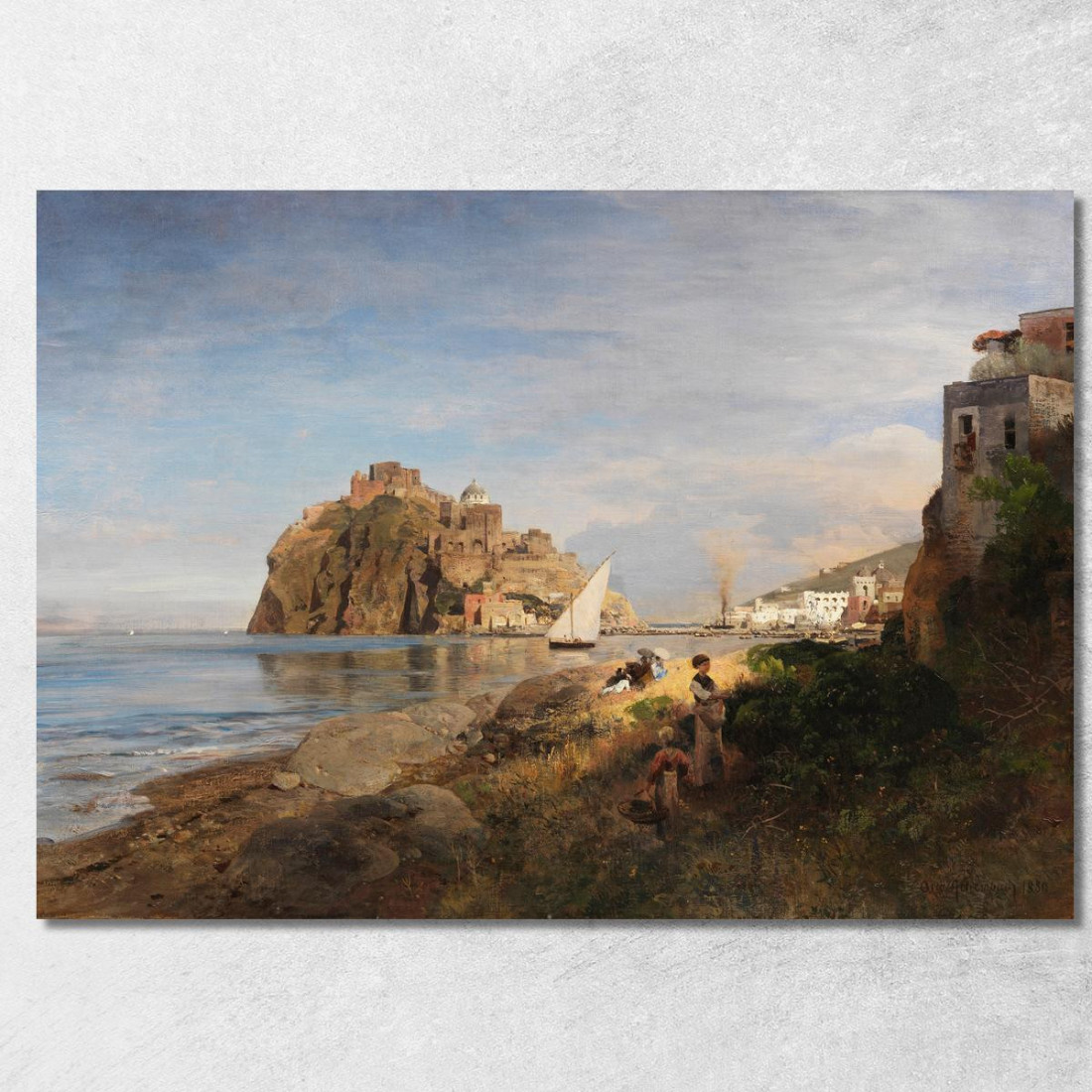 Ischia Con Vista Sul Castello Aragonese Oswald Achenbach oac24 quadro stampato su tela