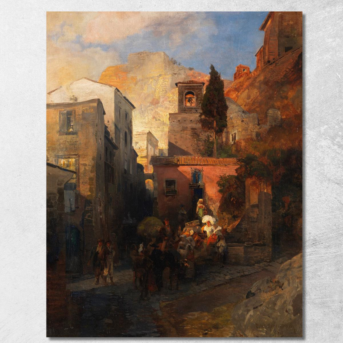 Scena Di Strada In Un Villaggio Di Montagna Italiano Oswald Achenbach oac29 quadro stampato su tela