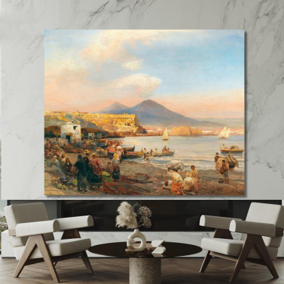 Tramonto Nella Baia Di Napoli Oswald Achenbach oac30 quadro stampato su tela