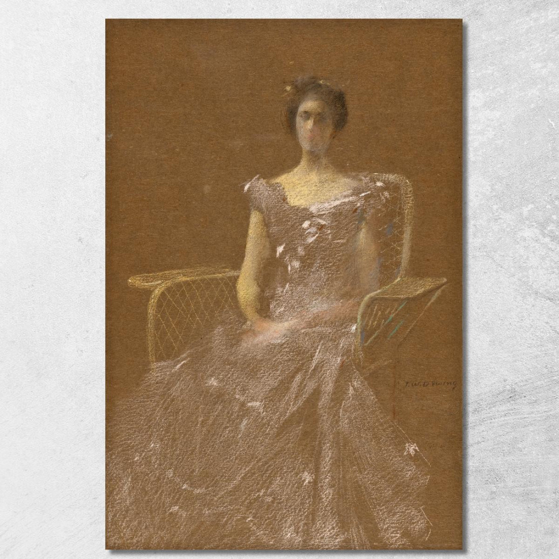 Donna Su Poltrona Di Rattan Thomas Wilmer Dewing twd11 quadro stampato su tela