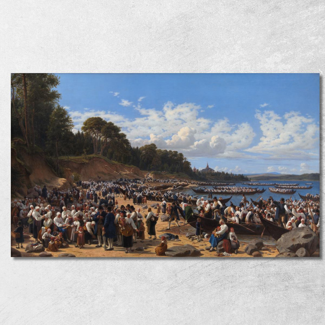Fedeli Che Arrivano In Barca Alla Chiesa Parrocchiale Di Leksand Sul Lago Siljan Svezia Wilhelm Marstrand wmr12 quadro stampato