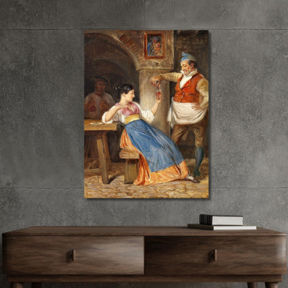 L'Oste Versa Vino Rosso A Una Giovane Italiana Wilhelm Marstrand wmr36 quadro stampato su tela
