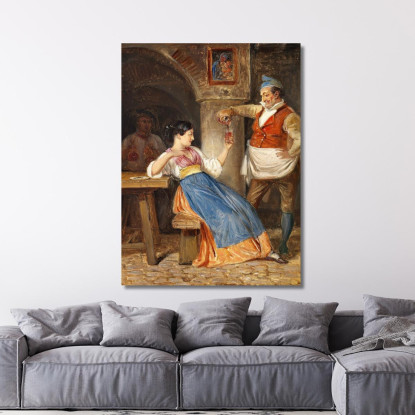 L'Oste Versa Vino Rosso A Una Giovane Italiana Wilhelm Marstrand wmr36 quadro stampato su tela