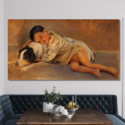 Ragazzo Napoletano E Cane. Studio Per "La Vita Napoletana" Wilhelm Marstrand wmr44 quadro stampato su tela
