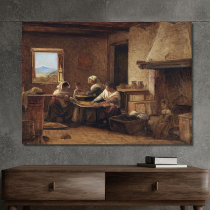 Donne Al Lavoro Nella Cucina Di Una Fattoria Vicino A Olevano Italia Wilhelm Marstrand wmr75 quadro stampato su tela