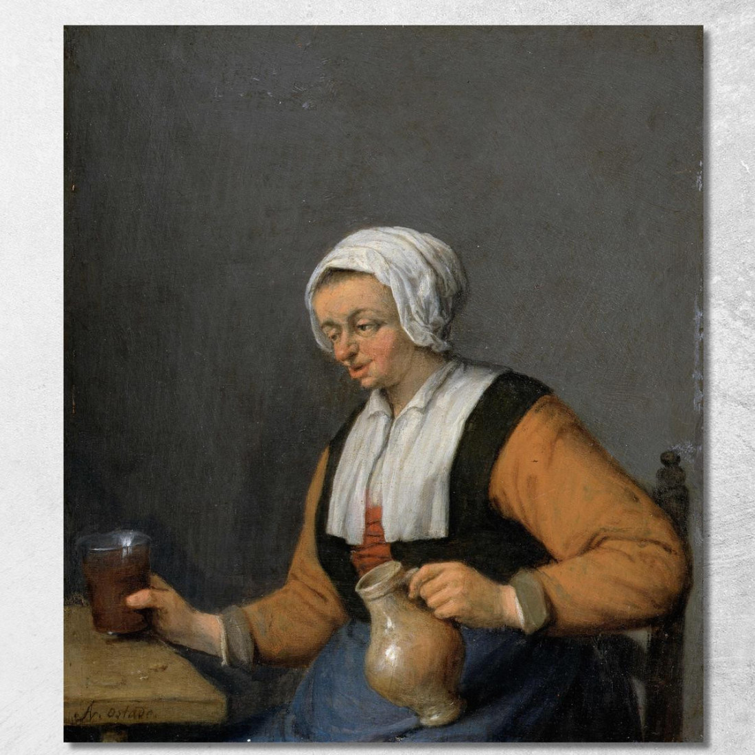 Una Donna Con Una Brocca Di Birra Adriaen van Ostade avo11 quadro stampato su tela