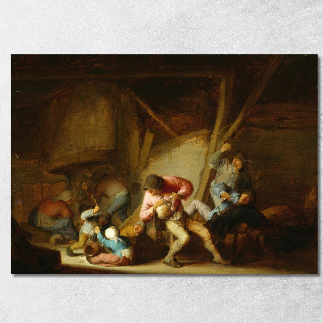 Interno Con Figure Che Bevono E Bambini Che Piangono Adriaen van Ostade avo27 quadro stampato su tela