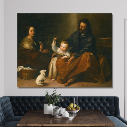 La Sacra Famiglia In Un Interno Bartolomé Estebán Murillo bem34 quadro stampato su tela