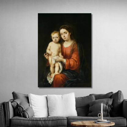 La Vergine Con Il Bambino Con Un Rosario Bartolomé Estebán Murillo bem49 quadro stampato su tela