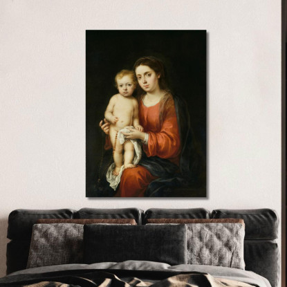 La Vergine Con Il Bambino Con Un Rosario Bartolomé Estebán Murillo bem49 quadro stampato su tela
