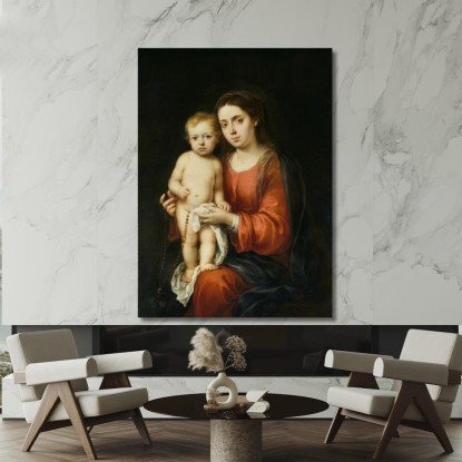 La Vergine Con Il Bambino Con Un Rosario Bartolomé Estebán Murillo bem49 quadro stampato su tela