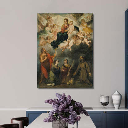 La Vergine Con Il Bambino Con I Santi Bartolomé Estebán Murillo bem50 quadro stampato su tela