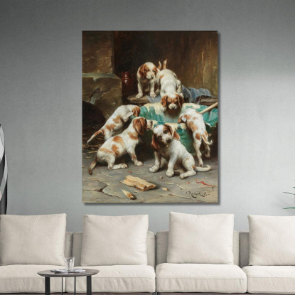 Cuccioli Di Beagle Che Banchettano Carl Reichert crc13 quadro stampato su tela