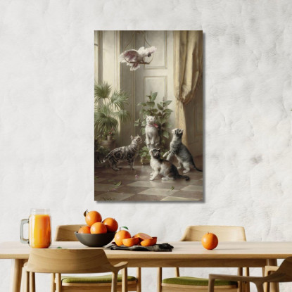 Gatti E Il Cacatua Carl Reichert crc16 quadro stampato su tela