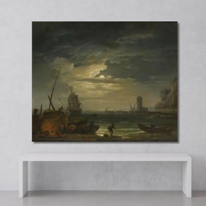 Un'Insenatura Mediterranea Al Chiaro Di Luna Claude-Joseph Vernet cjv6 quadro stampato su tela