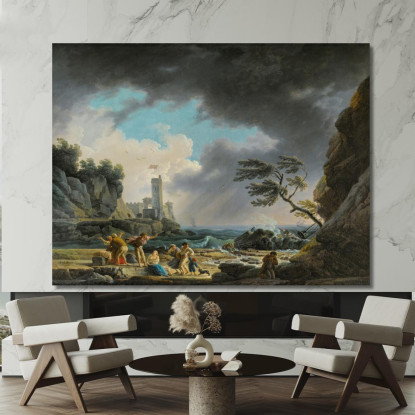 Una Tempesta Vicino A Una Costa Rocciosa Claude-Joseph Vernet cjv11 quadro stampato su tela