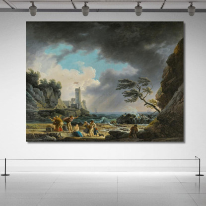 Una Tempesta Vicino A Una Costa Rocciosa Claude-Joseph Vernet cjv11 quadro stampato su tela