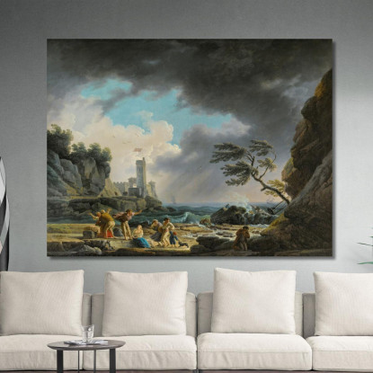 Una Tempesta Vicino A Una Costa Rocciosa Claude-Joseph Vernet cjv11 quadro stampato su tela
