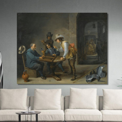 Scena In Una Stanza Della Guardia Con Giocatori Di Tric-Trac In Primo Piano David Teniers The Younger dty7 quadro stampato su t