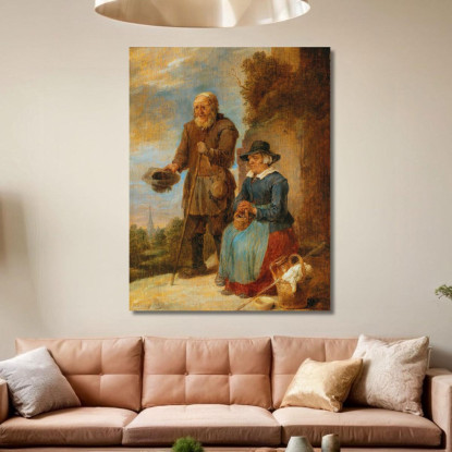 Una Coppia Di Anziani Che Mendica Per Strada David Teniers The Younger dty24 quadro stampato su tela