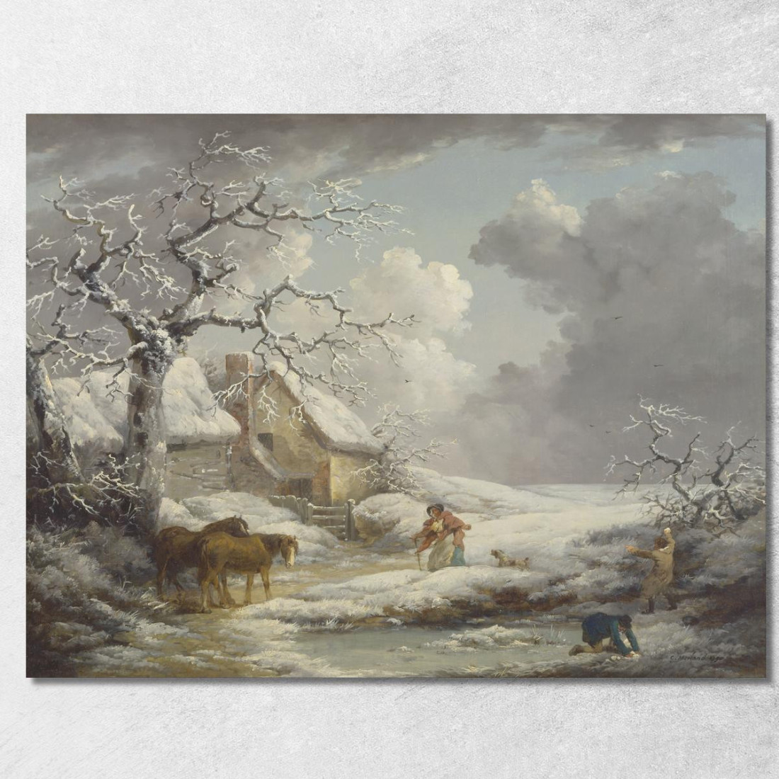 Paesaggio Invernale George Morland gmo57 quadro stampato su tela