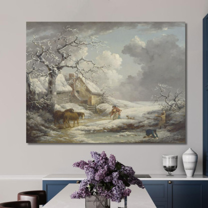 Paesaggio Invernale George Morland gmo57 quadro stampato su tela