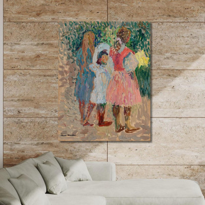 Tre Bambine In Giardino Una Mattina D'Estate Henri Martin hmt79 quadro stampato su tela