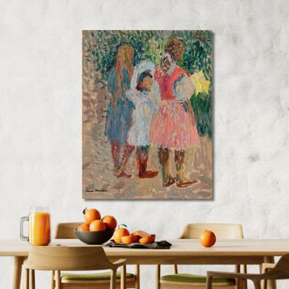 Tre Bambine In Giardino Una Mattina D'Estate Henri Martin hmt79 quadro stampato su tela
