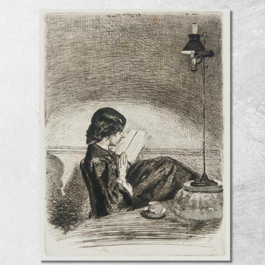 Lettura Alla Luce Della Lampada 2 James Abbott McNeill Whistler jam89 quadro stampato su tela